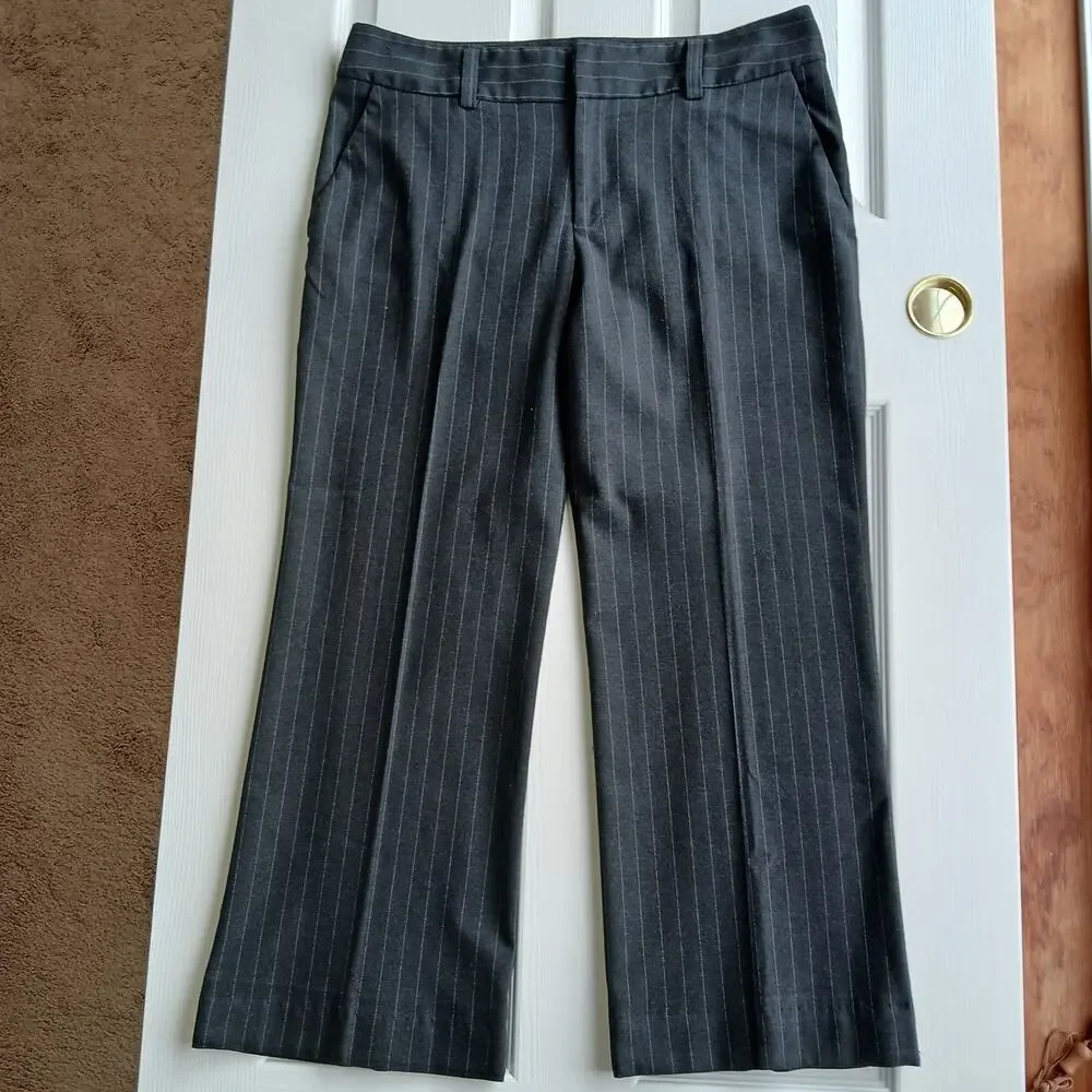 Karen Kane Black Pinstripe Slacks 14 self hemmed 27" inseam short warm comfy - Picture 1 of 13